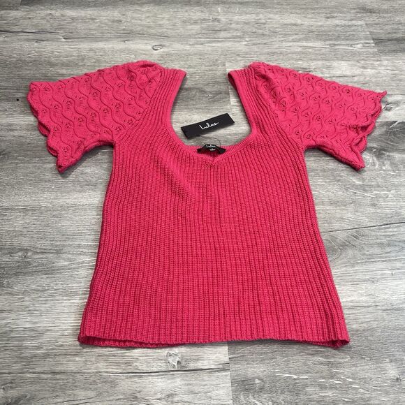Lulus Tops - Lulus pink shirt WT505Y Ribbed Crochet Sleeves Scoop Neck shirt NWT small